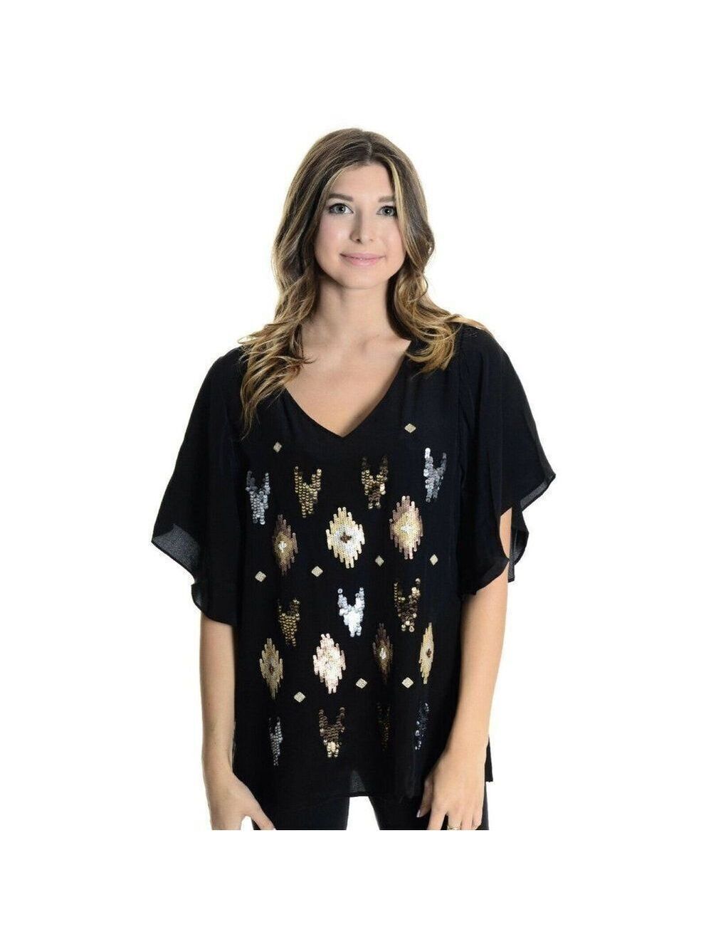 Fifteen-Twenty Black Silk Flutter Sleeve Top L